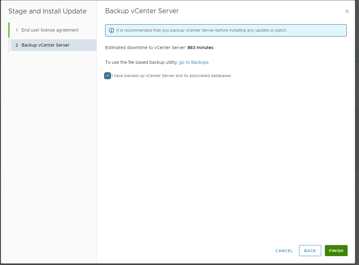Confirm backup and Finish