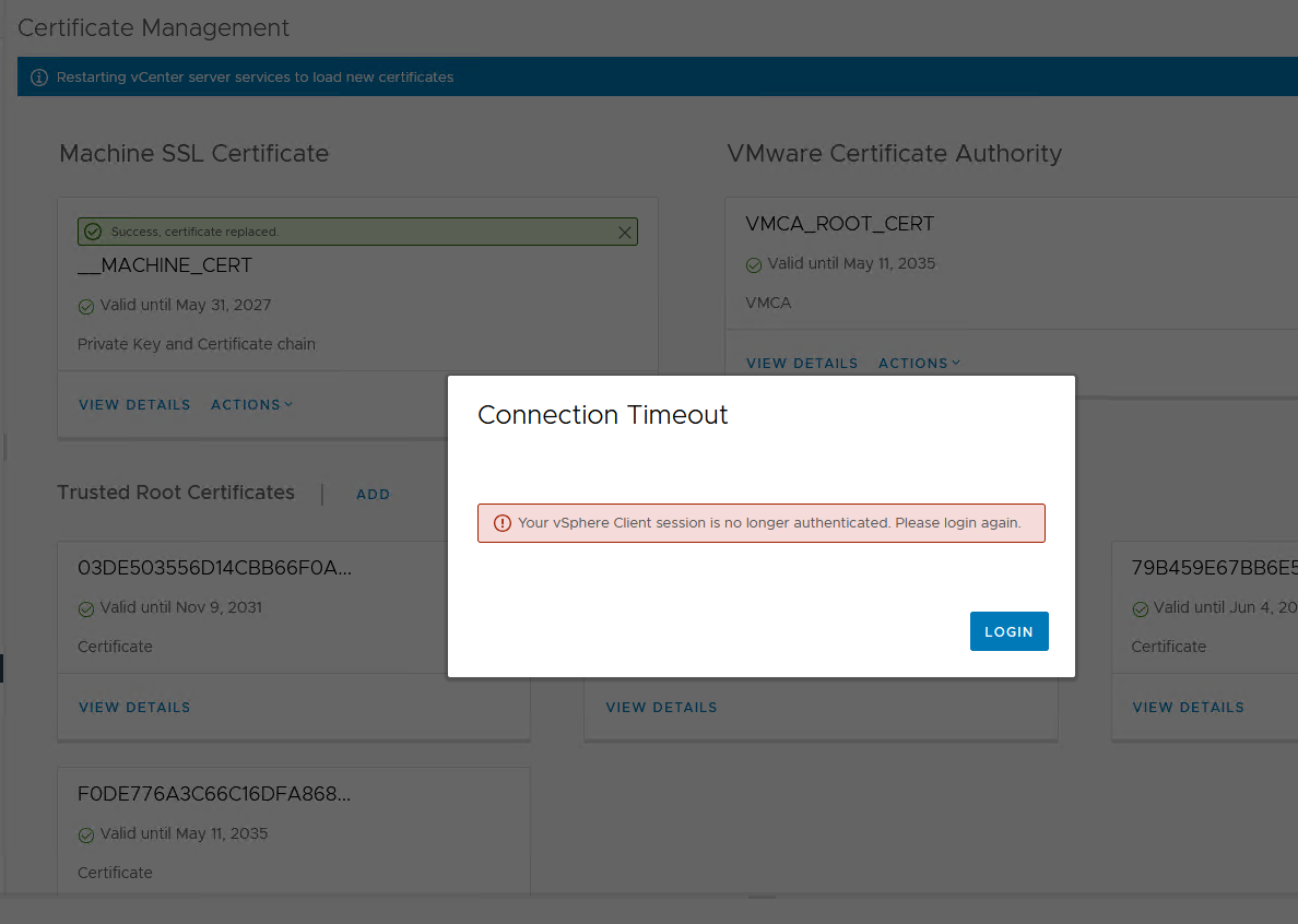 vCenter restart progress