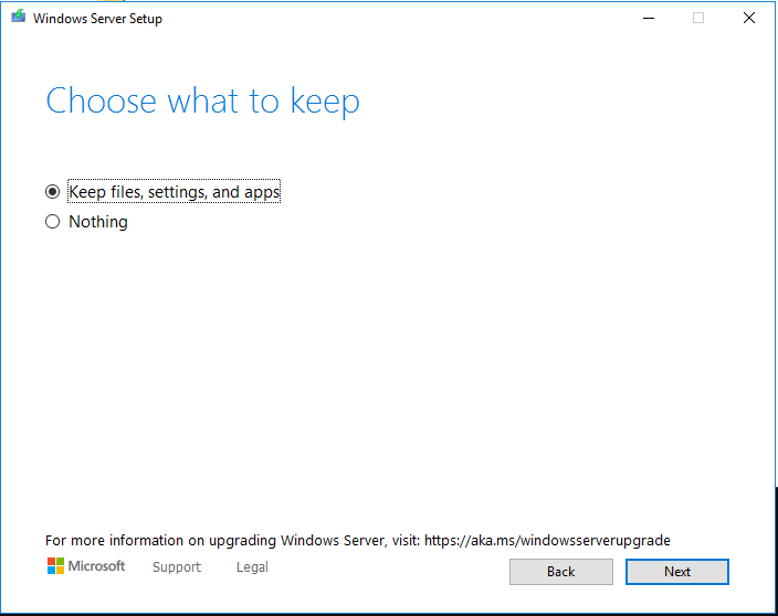 Keep files and settings