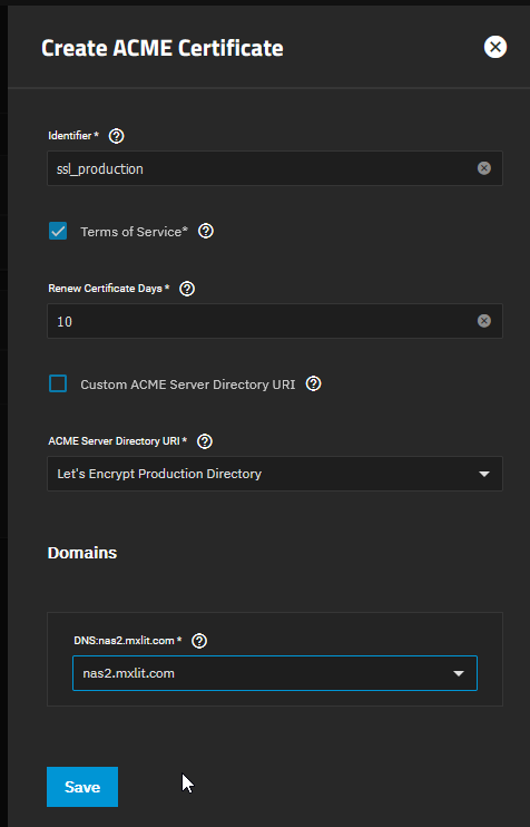 Create ACME Certificate