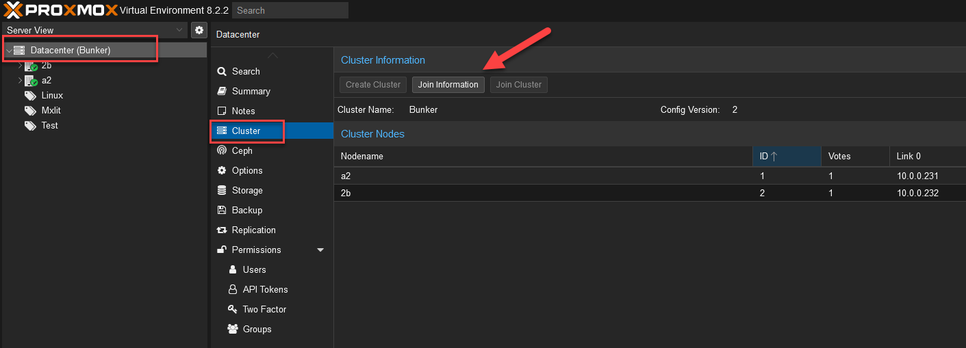 Join Information Menu