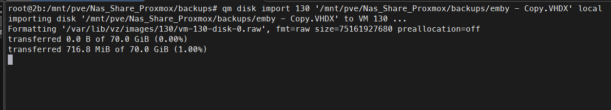 Running qm disk import