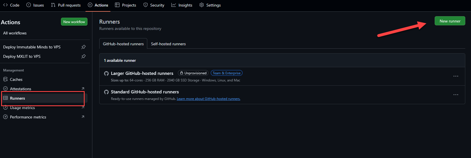 GitHub Runner Settings