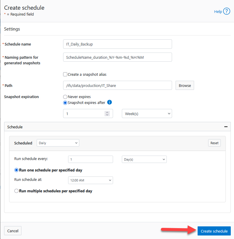 Create Schedule Action