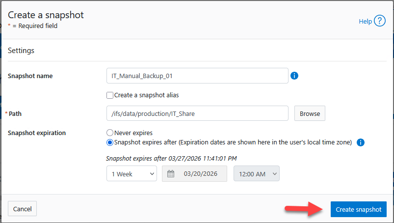 Create Snapshot Form